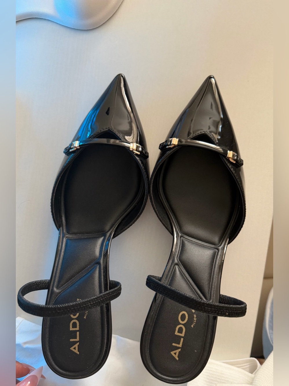Aldo Black Patent Pointed Slingback Pumps